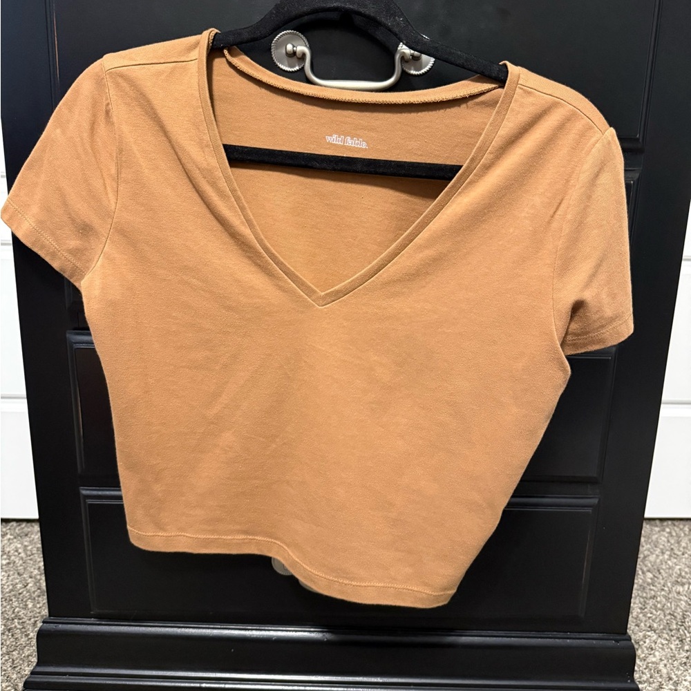 Wild Fable Brown V-Neck Crop Top